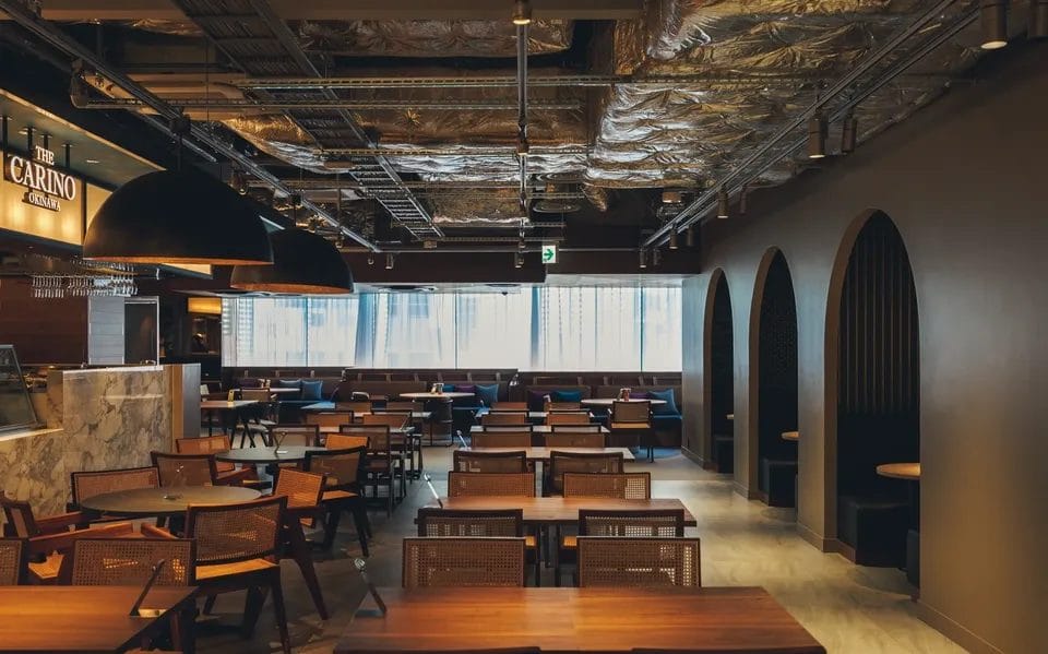 A spacious food hall with parking